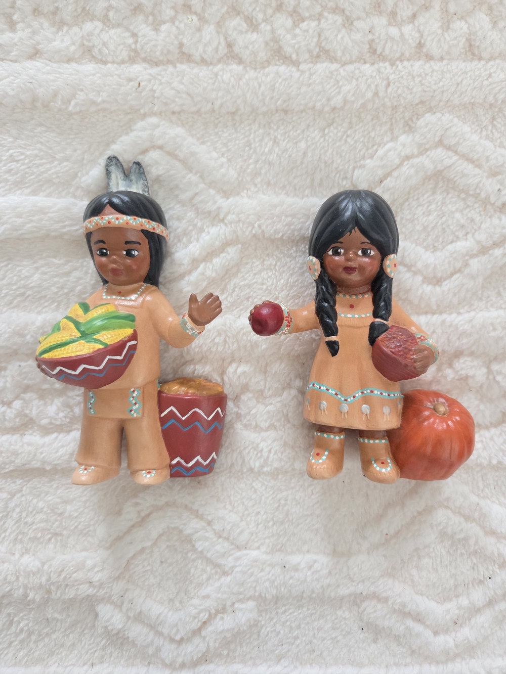 Hand-Painted Native Children Figurine Set - Orange